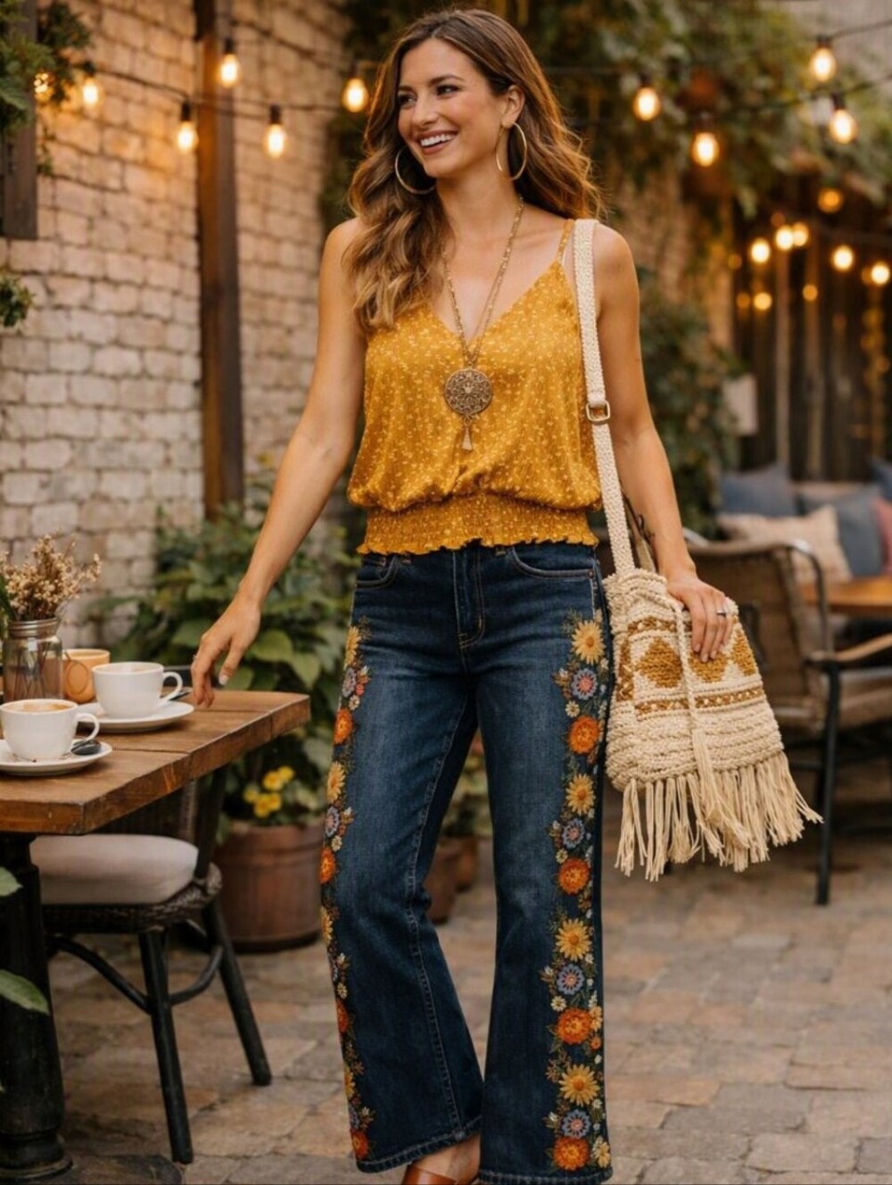 Ashley Mason Dark Wash Flare Jeans with Floral Embroidery-Size 0/24